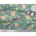 thumbnail image 3 of Soimoi Blue Cotton Cambric Fabric Leaves & Ranunculus Floral Print Fabric by Yard 56 Inch Wide, 3 of 3