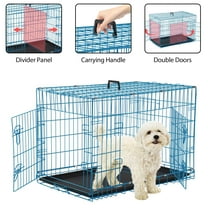 YRLLENSDAN 24 inch Dog Crate, Dog Crates and Kennels Folding Metal Dog Crate With Double-Door,Divider Panel, Removable Tray And Handle Pet Dog Cages For Small Dogs Indoor Outdoor, Blue