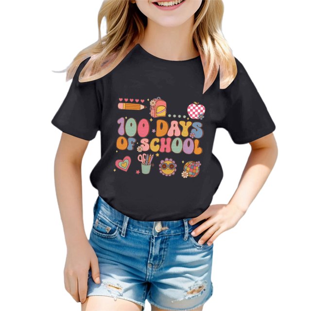 MEZZALL T-Shirts pour Enfants Garçons Filles Saison Scolaire Col Rond Manches Courtes T-Shirt d'Été Décontracté Confortable, 2-3 Ans