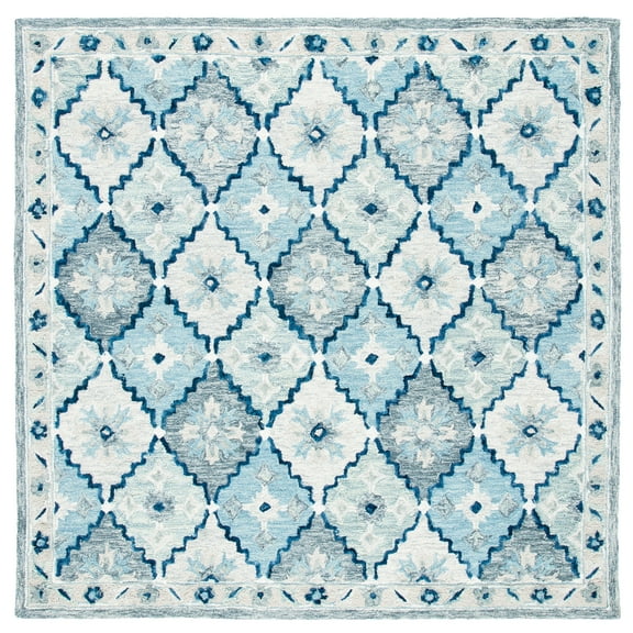 SAFAVIEH Suzani Merletta Geometric Area Rug, Blue/Grey, 6' x 6' Square