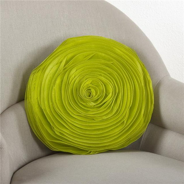SARO 160.LM16R 16 in. Rose Design Round Pillow with Poly Filled Lime
