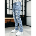 thumbnail image 2 of Men's Straight Leg Stretch Jeans | Light Wash Distressed Frayed Denim | Ripped Detail | 4-Way Flex | Standard & Big & Tall Sizes | Trendy Streetwear Jeans for Men, 2 of 7