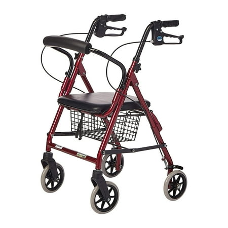 Lumex 4 Wheel Rollator Walkabout Junior Burgundy Lightweight Aluminum 1 Count