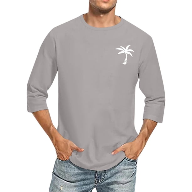 Camisas de Manga Larga para Hombres Imprimir Casual Cuello Redondo Blusa de Manga Corta, Camisas de Lino para Hombres
