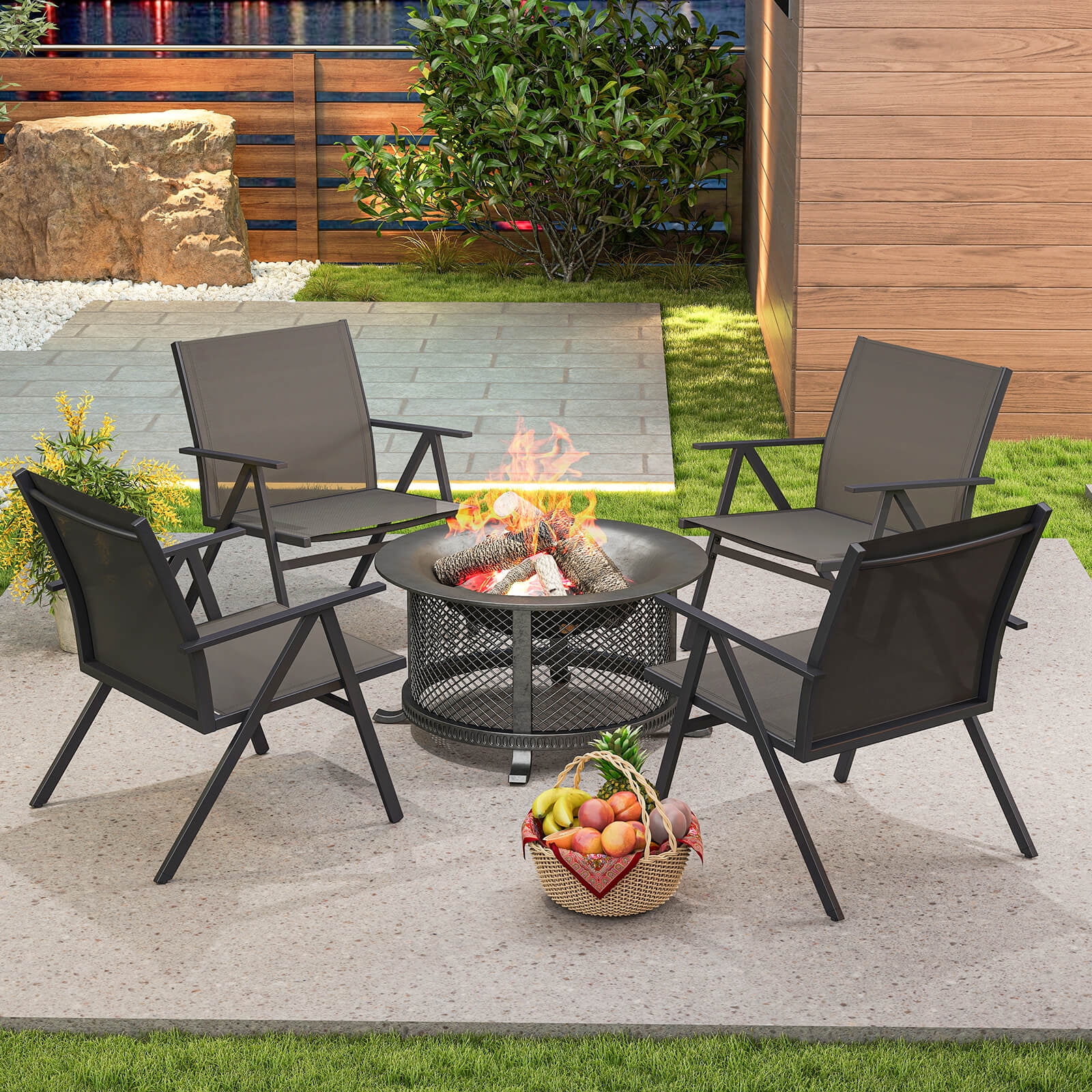 Costway Patio Chairs Set of 4with Breathable Mesh Fabric and Metal Frame 350LBS Capacity