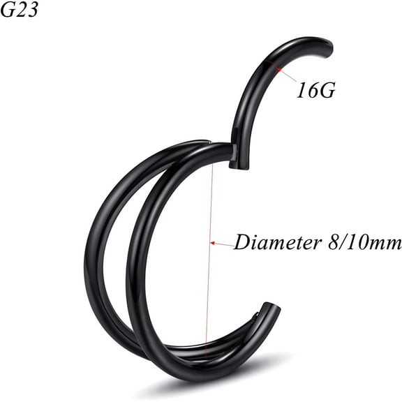GHRTGR-16G Single/Double/Triple Hoop Titanium Seamless-Hinged-Piercing Segment-Clicker Nose-Ring-Hoop : Inner Diameter 8mm 10mm Cartilage Earring for Women and Men