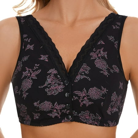 Clearance!Uooqdmx Bras for Women Push Up Bra Charm Front Closure Bras Lace Bra Floral Pattern Non Comfortable Bra for Seniors Women s Lingerie  Sleep & Lounge Black I