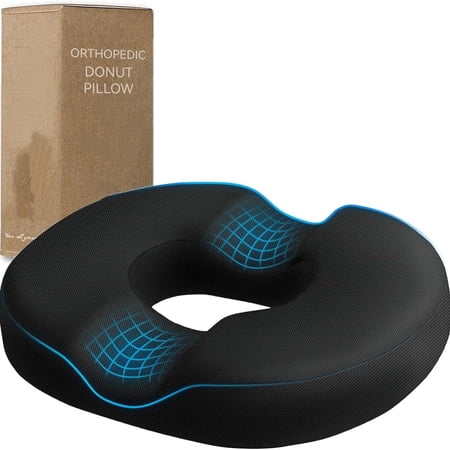 Donut Pillow Seat Cushion for Tailbone Pain Relief and Hemorrhoids, Memory Foam Chair Cushion, Seat Cushions for Men and Women for Home & Office, (Black-XL)