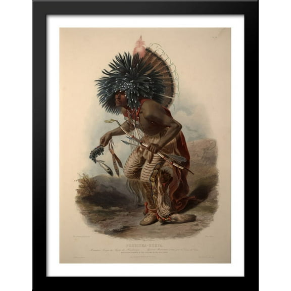 Pehriska-Ruhpa, Minatarre Warrior in the Costume of the Dog Dance, plate 23 from Volume 2 of 'Travels in the Interior of North America' 28x38 Large Black Wood Framed Print Art by Karl Bodmer