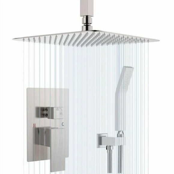 SunCleanse Rainfall Shower Faucet Set Brushed Nickel Shower Combo Set for Bathroom with High Pressure 10 inch Shower Head with Handheld Shower Valves Shower Head and Handheld Ceiling Mounted
