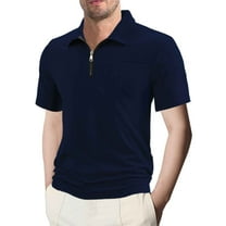 BXINGOHAI Men's Quarter Zip Shirts Short Sleeve Casual Ribbed Knitted Golf Shirt Summer Beach Slim Fit Tops Today Navy,2XL