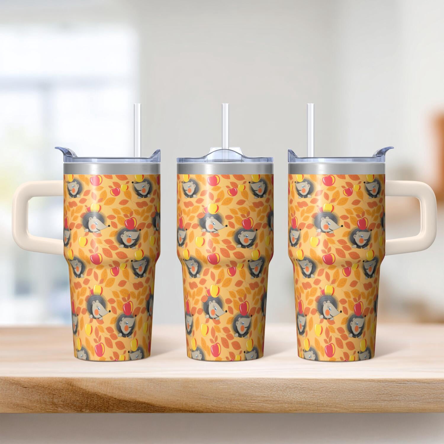20oz Hedgehog Stainless Steel Tumbler with Handle and Straw Insulated Coffee Mug Travel Water Bottle with Lid and Straw Great for Hot Coffee Cold Iced Tea Gift for Hedgehog Enthusiasts Women Men