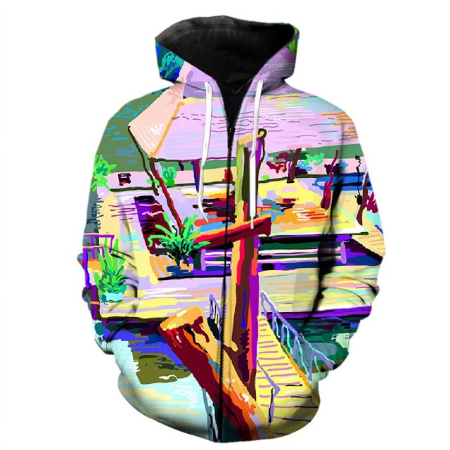 Sudadera con cremallera para hombre, con estampado 3D abstracto de grafiti artístico, para primavera y otoño, estilo hip hop, para adolescentes, de manga larga, estilo urbano, estilo Harajuku.