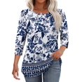 thumbnail image 2 of Womens Tops 3/4 Sleeve with Buttons Dressy Casual Blouses Summer Beach Vacation Outfits Blue XXL, 2 of 6