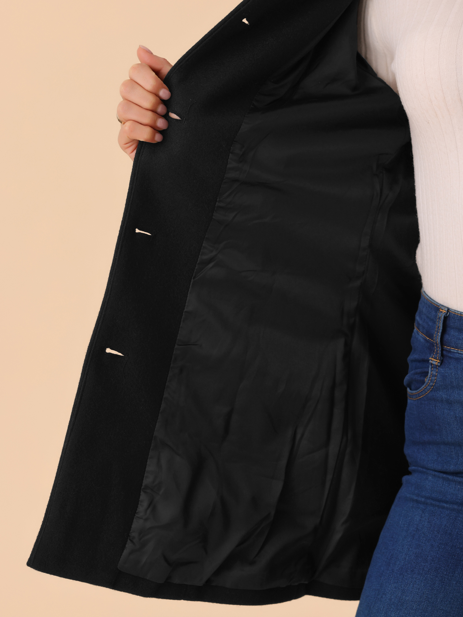 DARING DIVA Women's Winter Overcoat Mid-Long Notch Lapel Peacoat with Pockets M Black