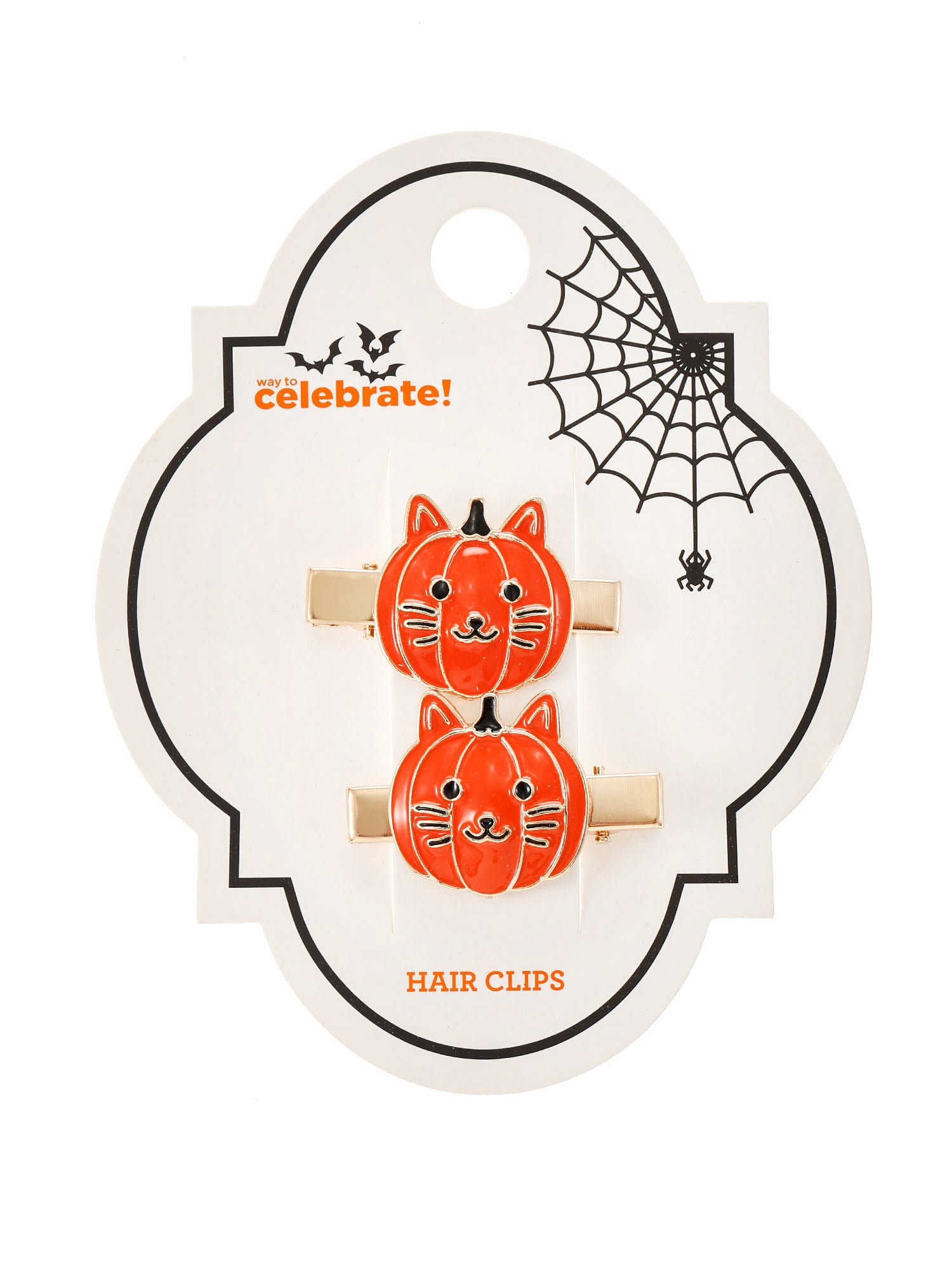 Way to Celebrate Jack-O-Lantern Cat Halloween Hair Clip Set, 2 Pieces