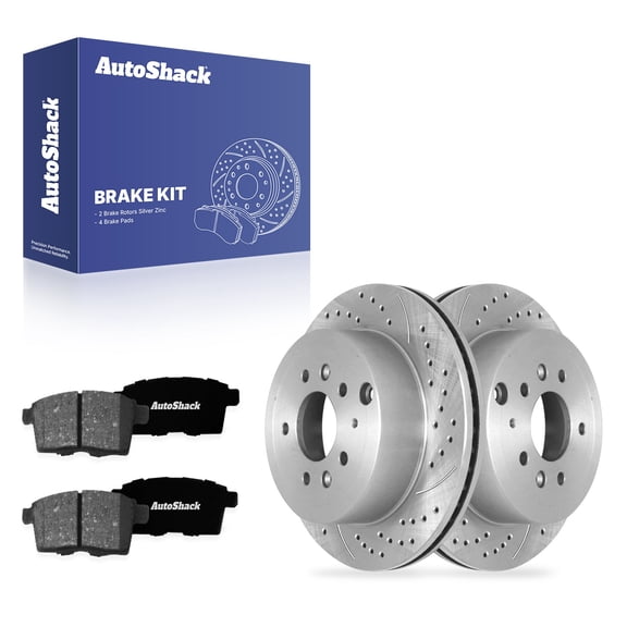AutoShack Rear Vented Drilled & Slotted Silver Zinc Coated Brake Rotors   Premium Ceramic Pads 6-PC Brake Kit Replacement for 2007-2012 Mazda CX-7 SilverShield Pro 11.88" (301.8 mm)