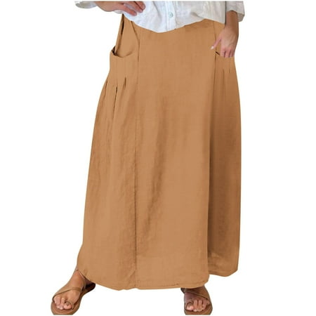

WTXUE Midi Skirt Women s Fashion Casual Solid Color Pocket Loose and Comfortable Skirt (Orange L)