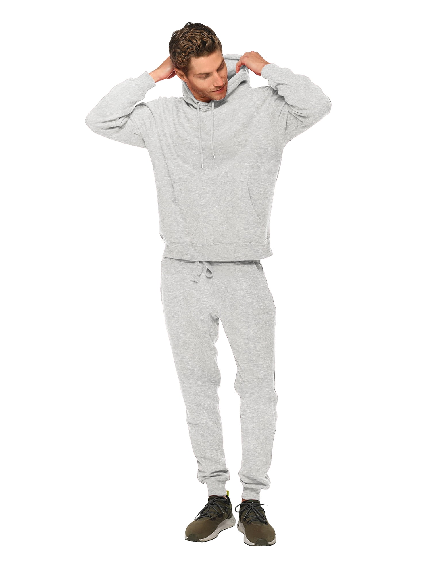 2PCS Mens Pullover Tracksuit Hoodie Jogging Bottoms Set Stretch Sweater Jogger 