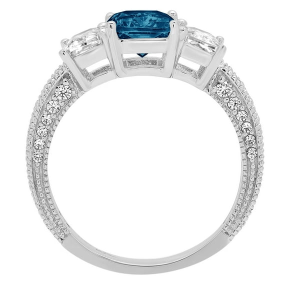 3.61 ct Emerald Cut Natural London Blue Topaz Three-Stone Engagement Ring for Women in 18K White Gold