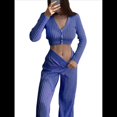 thumbnail image 2 of Traje Informal de Dos Piezas para Mujer, de Punto Liso, con Aberturas, Larga, Botones y Pantalones de Cintura Alta. Azul L, 2 of 10
