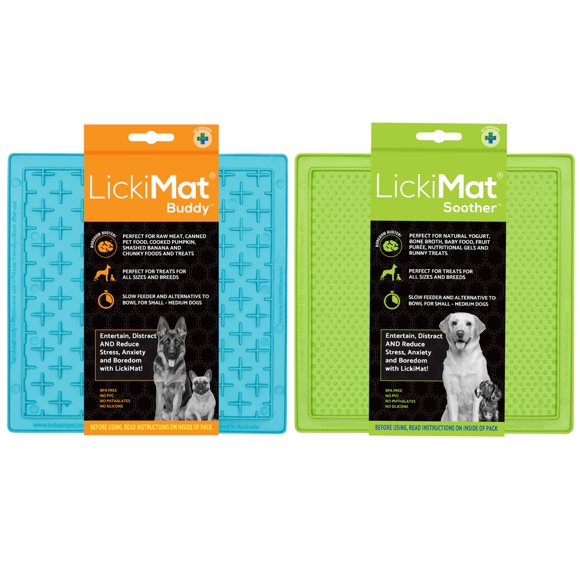 New LickiMat 2-Pack Dog Entertainer, Distractor, Anxiety Reliever and Slow Feeder. Perfect for Treats Like Yoghurt or Peanut Butter. Alternative to Snuffle Mat and Slow Feed Bowl, Green & Turquoise.
