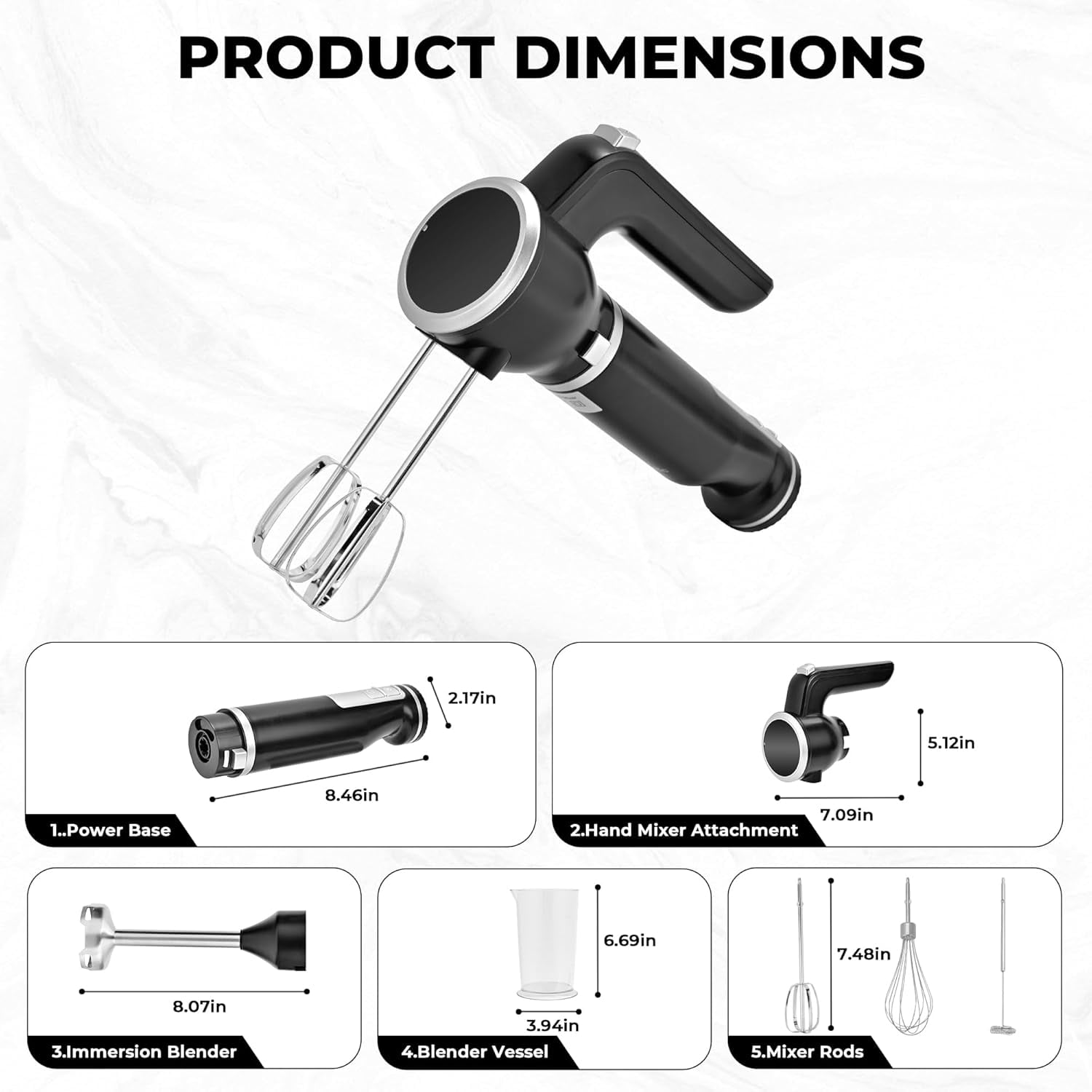 Hand Mixer,5-in-1 Multifunctional Portable Charging Device Hand Blender,with lmmersion Blender and Beater,Whisk,Milkshake Bars,Blender Vessel,Easy to Clean