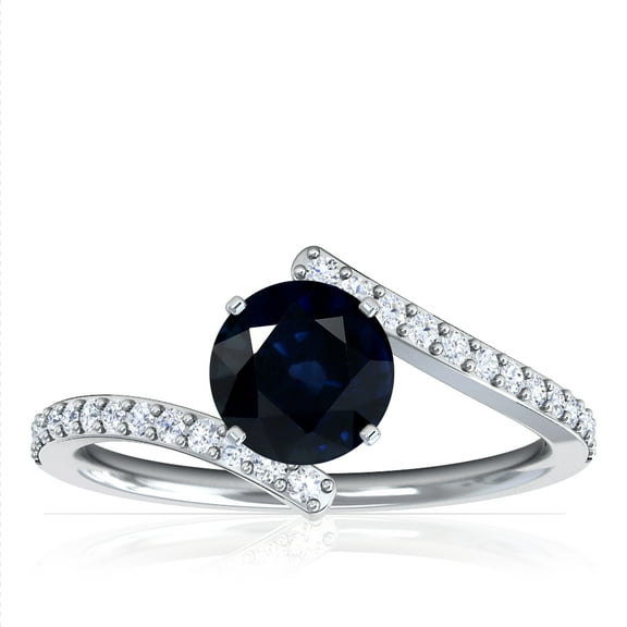 GemsNY September Birthstone - Round Blue Sapphire Bypass Ring With Prong Set Round Diamonds (Grade - A | 0.91cttw)
