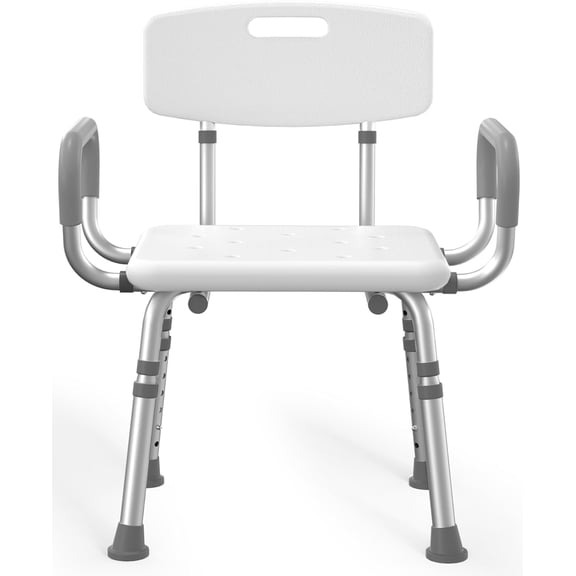 Shower Chair for Inside Shower with Arms and Back, 500 lbs Heavy Duty Shower Seat for Bathtub, Height Adjustable Safety Bath Seat for Elderly, Adults, Handicap and Disabled, White