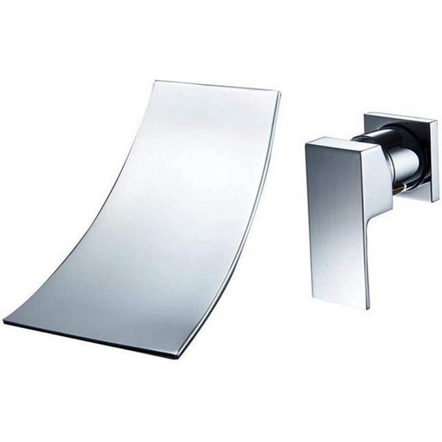 Grifo de baño moderno montado en la pared, grifo de cascada, mezclador incorporado, grifo mezclador de latón cromado, grifo elegante para lavabo, grifo de lavabo en cascada, agua fría y