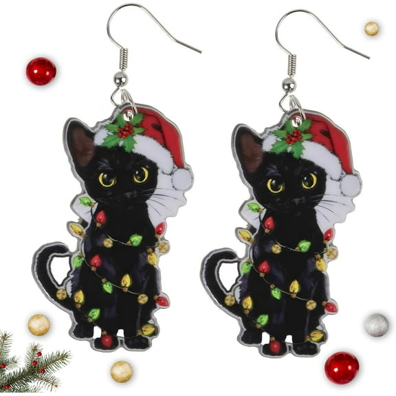 AEXTO Christmas Earrings, Christmas Accessories For Women - Holiday Drop Earrings - Jingle Bell/Black Cat/Christmas Sock