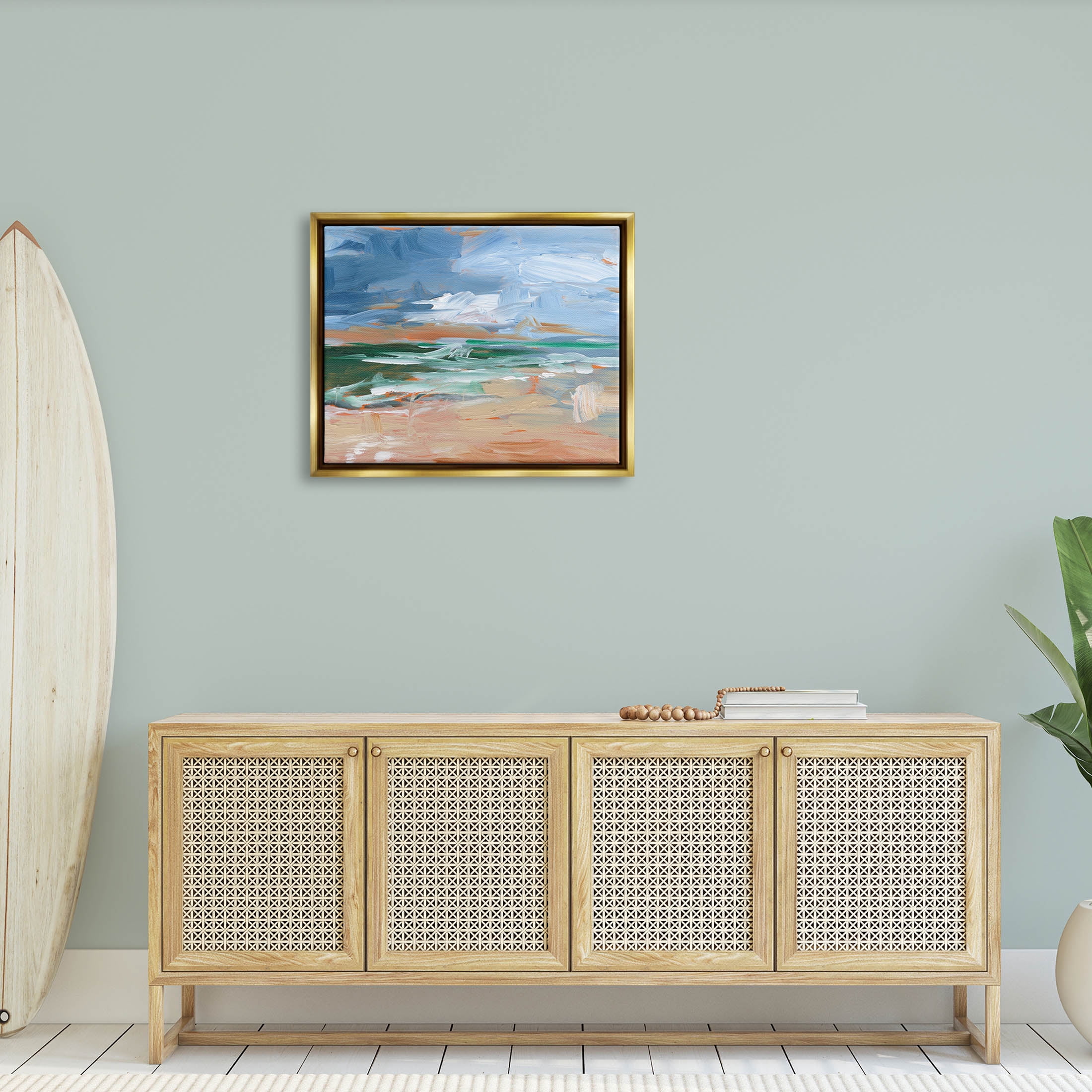 Abstract Beach Nautical Scenery Landscape Painting Metallic Gold Framed Art Print Wall Art