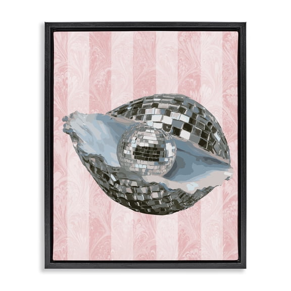 Stupell Industries Disco Oyster on Stripes Fashion Painting Black Floater Framed Canvas Art Print Wall Art, 17 x 21