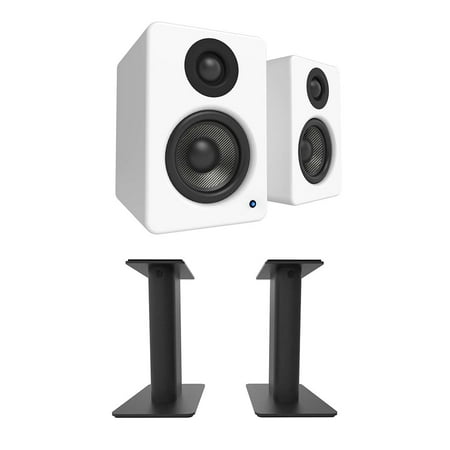 Kanto YU2 PC Gaming Desktop Speakers with 3" Composite Drivers and Class D Amp - Matte White (Pair) with Kanto SP9 9" Fixed-Height Desktop Stands - Black (Pair) (2022)