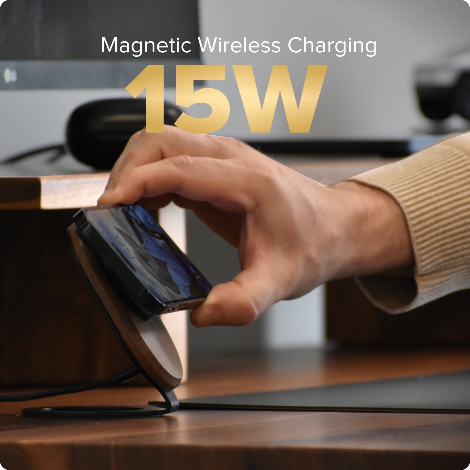 Nuvik Wood Wireless Phone Charger iPhone 12 + Magsafe Magnetic Charging Station