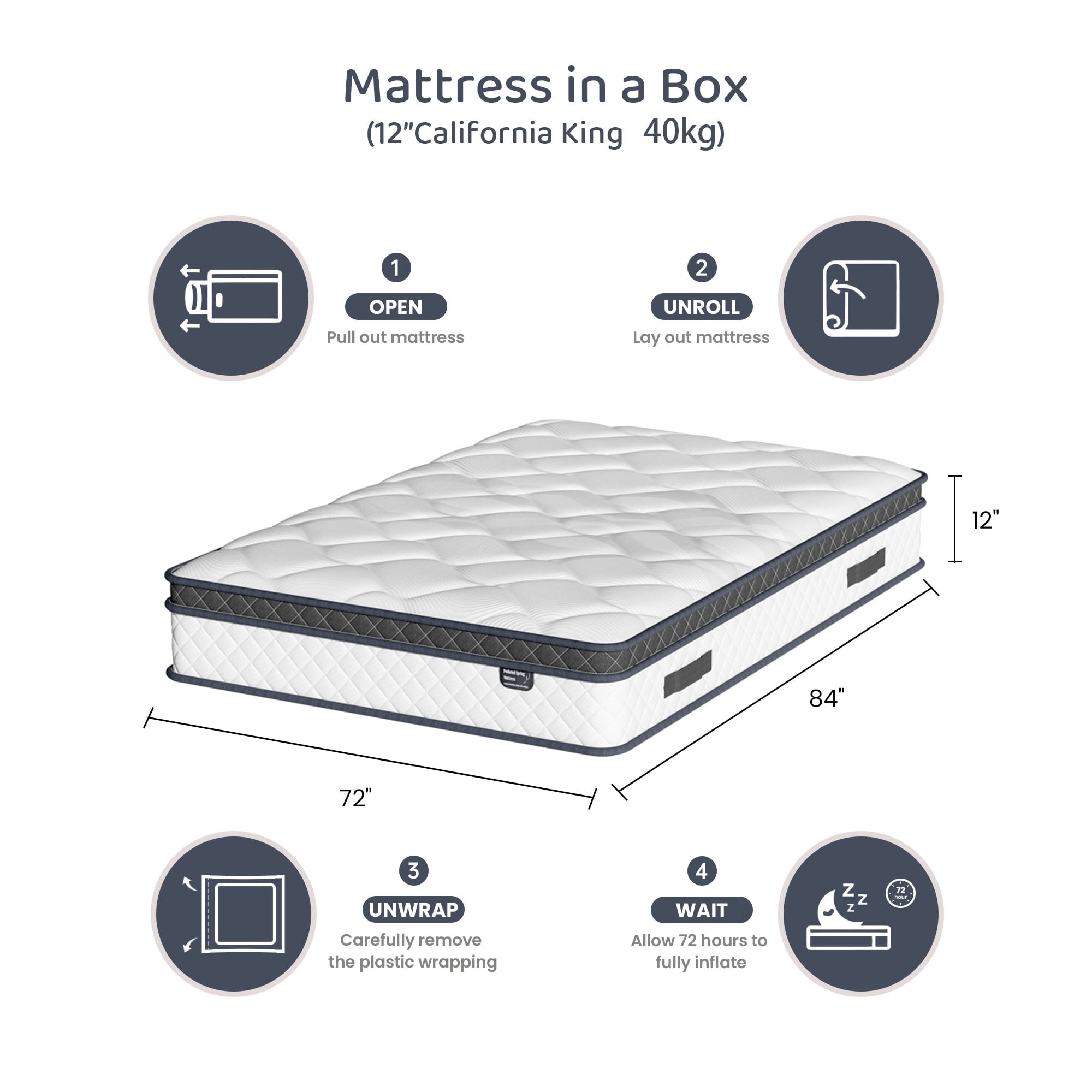 Blinddarm California King Mattress, 12 inch Hybrid Memory Foam Mattress in a Box, Individual Pocket Spring, Medium Firm, CertiPUR-US