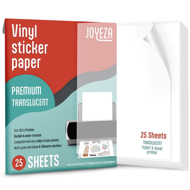 Papel adhesivo Joyeza Premium de vinilo transparente, 25 hojas, resistente al agua