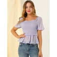 thumbnail image 3 of INSPIRE CHIC Women's Ruffle Peplum Square Neck Flare Short Sleeve Crop Smocked Blouse, 3 of 6