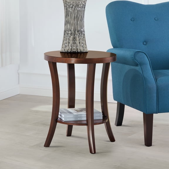 Convenience Concepts Charleston Round End Table with Shelf in Espresso Wood