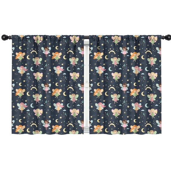 Blackout Kids Curtains,Dark Blue Fairy Princess Pattern Childrens Insulated Curtains Set Of 2,Bedroom Essentials,Toddler Room Decor 42"x54"