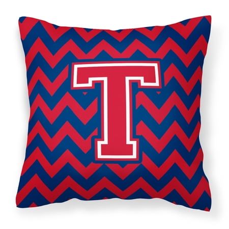 Letter T Chevron Yale Blue and Crimson Fabric Decorative Pillow