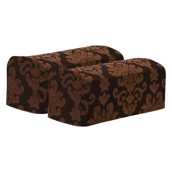 2Pack Stretch Armrest Covers, Vintage Jacquard Couch Arm Slipcovers, Dark Brown