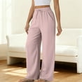 thumbnail image 5 of KDDYLITQ Pants for Women Cotton Linen Elastic High Waisted Trousers Wide Leg Drawstring Lounge Joggers Summer Plus Size Loungewear with Pockets Pink M, 5 of 5