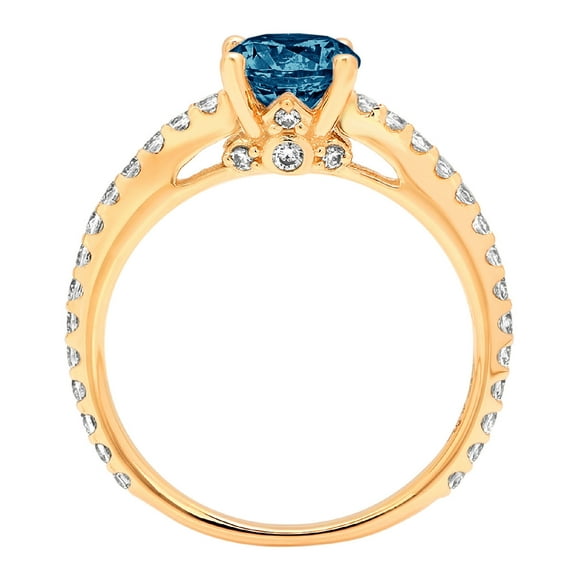 1.465 ct Round Cut Natural London Blue Topaz Solitaire with Accents Engagement Ring for Women in 18K Yellow Gold