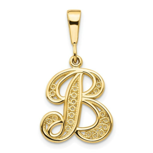 Diamond2Deal 14K Pendentif Initiale Lettre B en Or Jaune Script Filigrane pour Femmes (L - 0.77 Pouces, W - 0.62 Pouces)