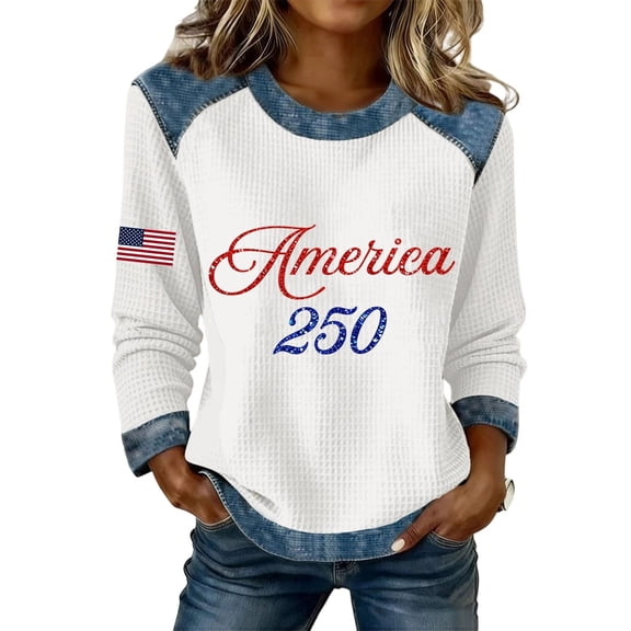 MuXiKeJi Clothes 250th Anniversary Shirts United States 250 Years Long Sleeve T Shirts Patriotic Womens Crew Neck Sweatshirt