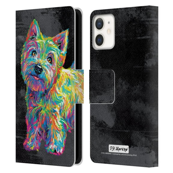 Head Case Designs Officially Licensed P.D. Moreno Animals II Marvin The Westie Dog Leather Book Wallet Case Cover Compatible with Apple iPhone 12 Mini