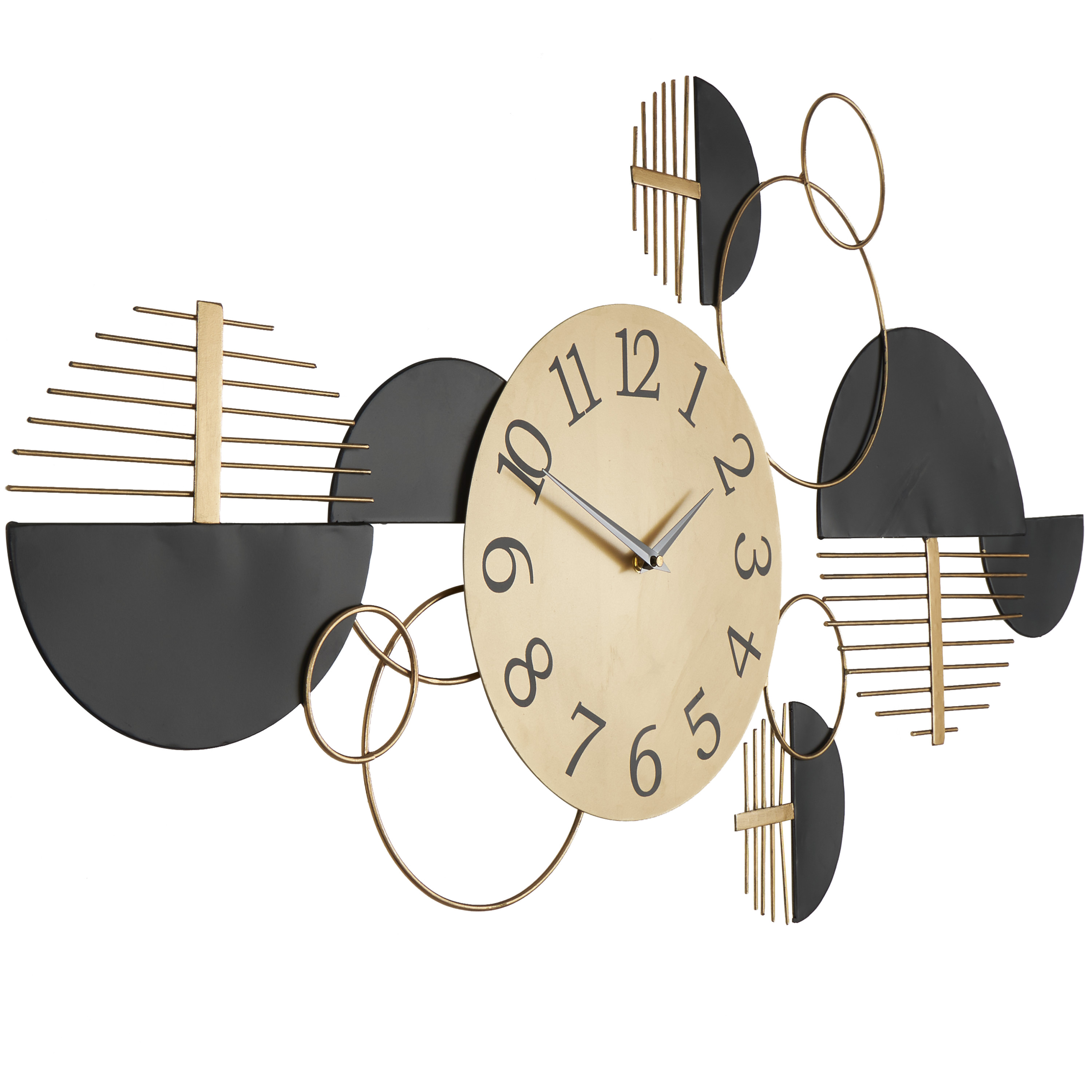 DecMode 44" x 23" Black Metal Geometric Half Moon Wall Clock with Adjustable Clock Face