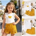 thumbnail image 2 of Bobifish Toddler Girls Outfit Sets Sleeveless Butterfly Embroidered Vest Top Bow Shorts Hangout Wear Children Girls Sets, 2 of 7