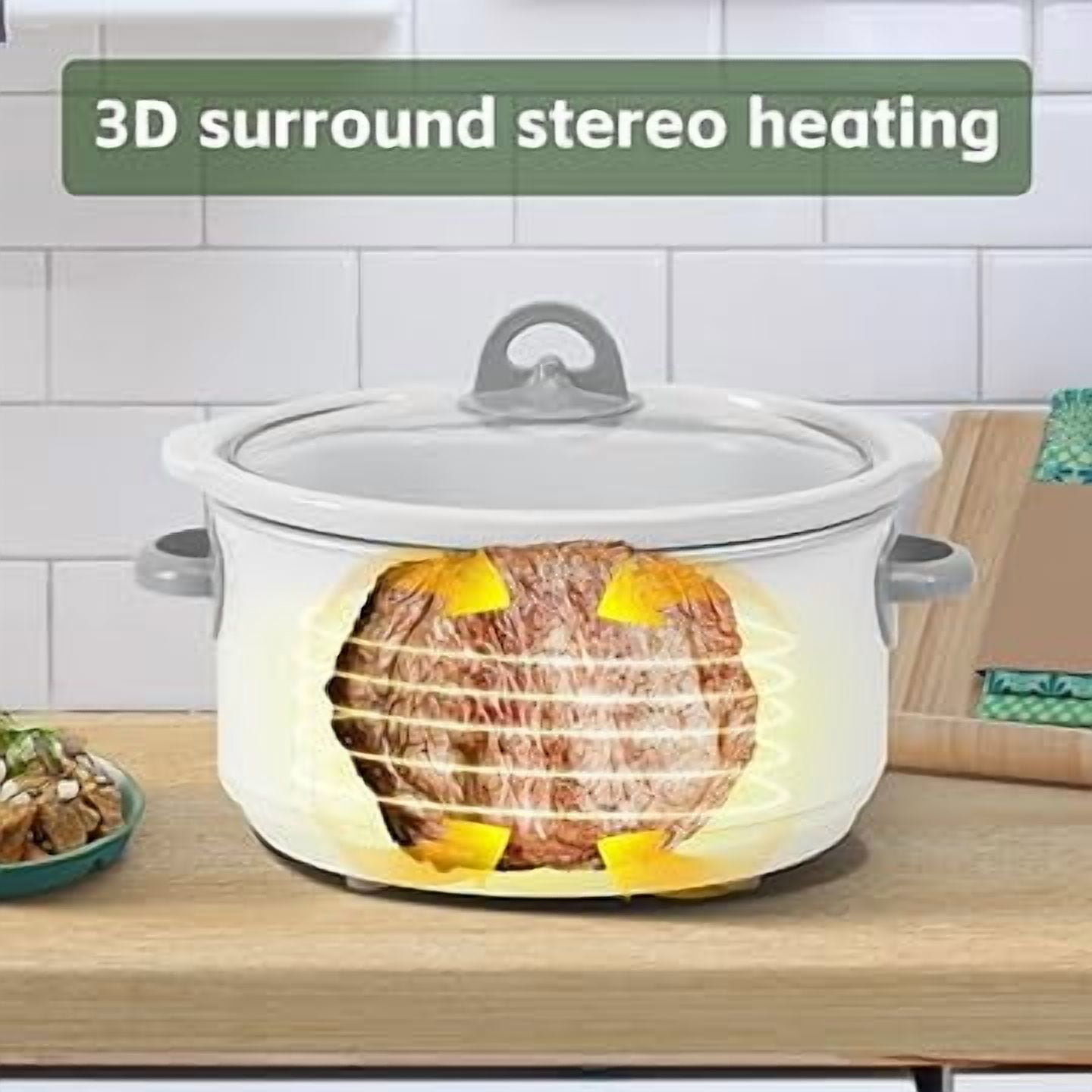 AsterOutdoor 3.5 Quart Slow Cooker, Ceramic Crock Pot with Glass Lid, Dishwasher Safe, for Soups, Stews, Meals, Family Dinners (White)